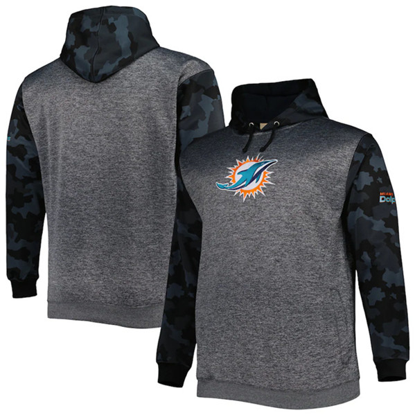 Men's Miami Dolphins Heather Charcoal Big & Tall Camo Pullover Hoodie - Click Image to Close